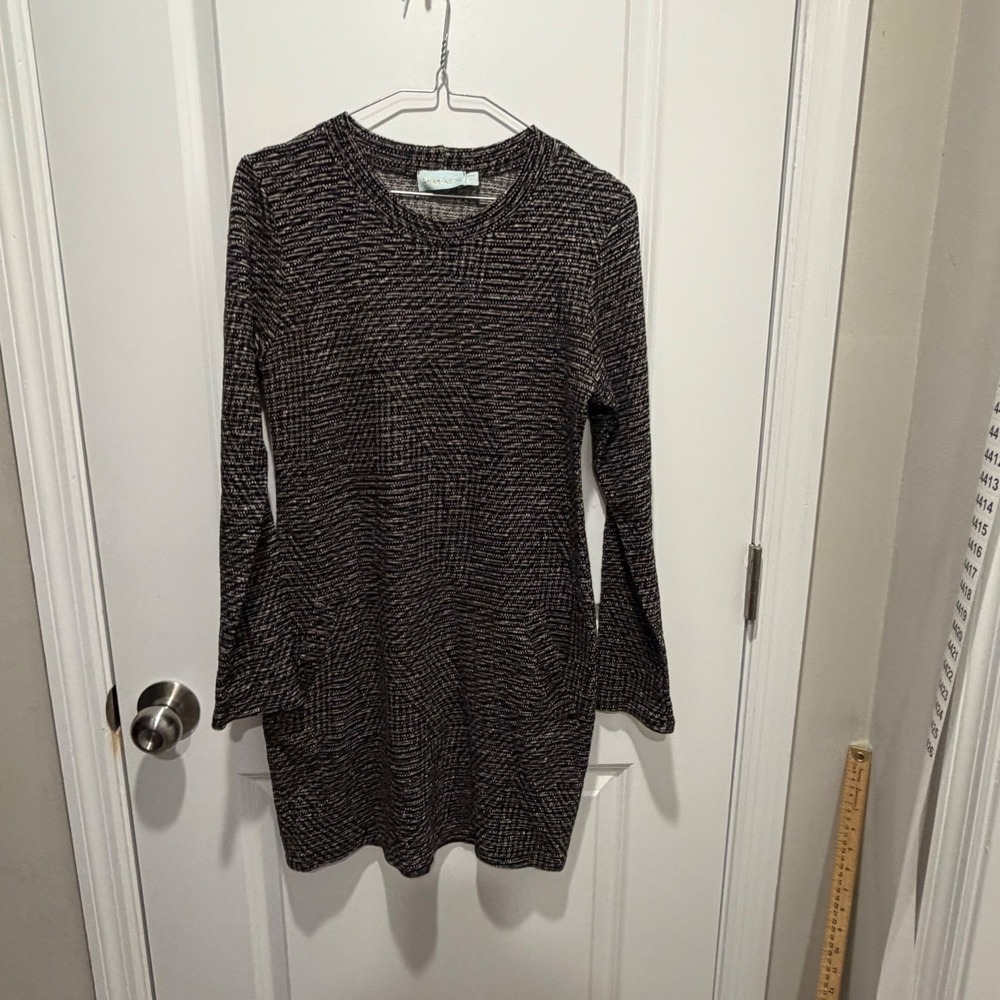 Veronica M Womens Tunic Dress Marled Knit Black White Small